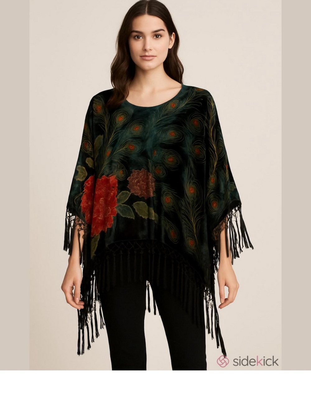 Coldwater Creek Burnout Velvet Shawl Poncho Peacock and top with Capri pants set
